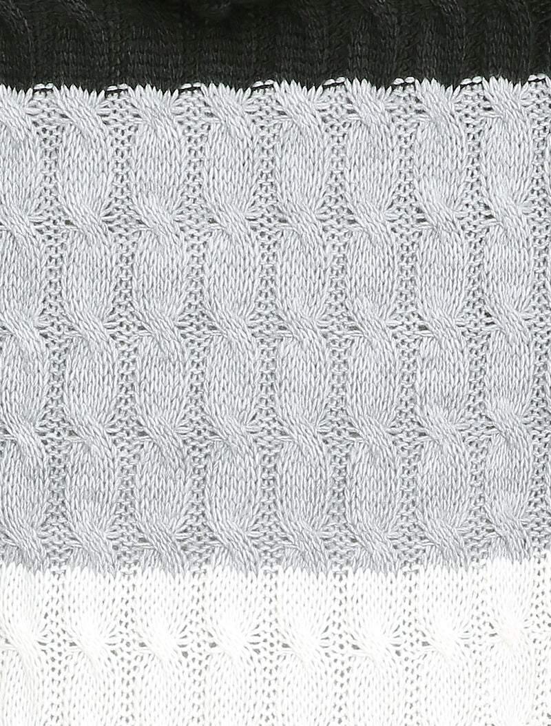 Gilet mi-long à capuche en maille tressée rayée - Noir - 3