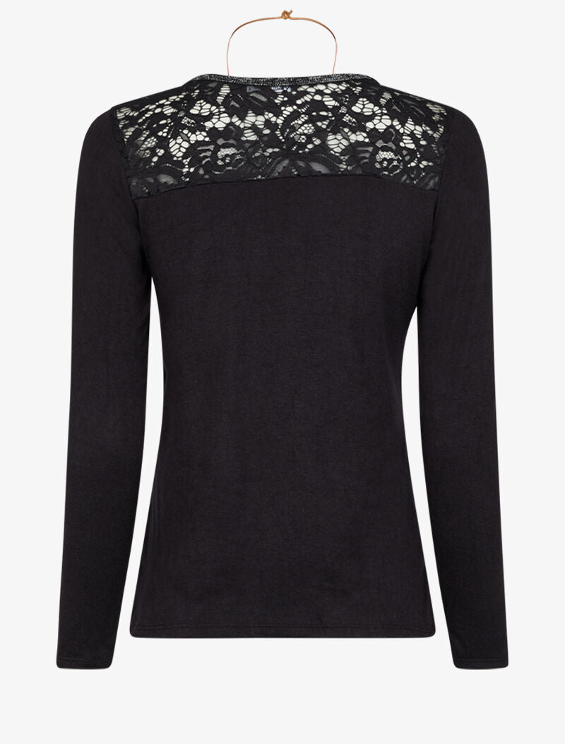 Pull à épaules en dentelle - Noir - 3