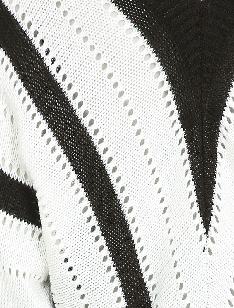 Pull col V à rayures en maille ajourée - Noir - 3