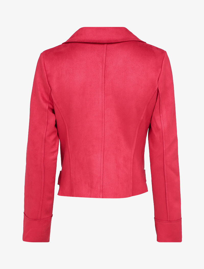 Perfecto en suédine à fausses poches zippées - Rouge - 2