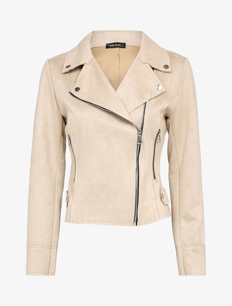 Perfecto en suédine à fausses poches zippées - Beige - 1