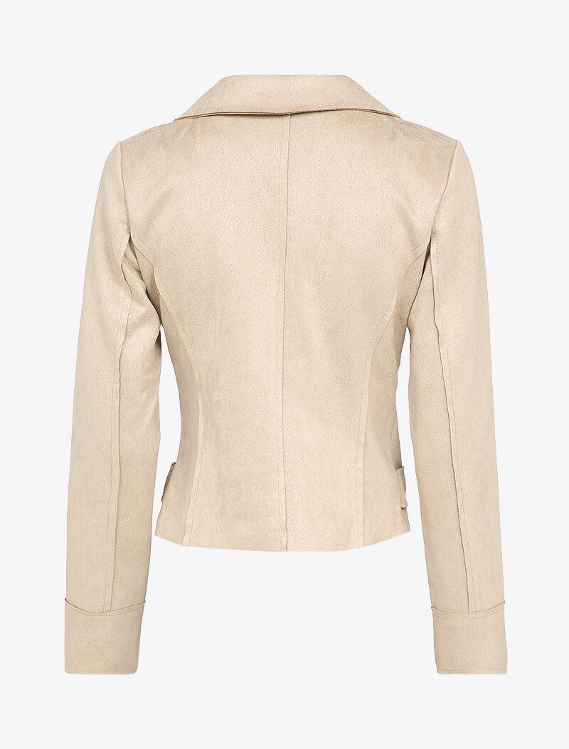 Perfecto en suédine à fausses poches zippées - Beige - 2