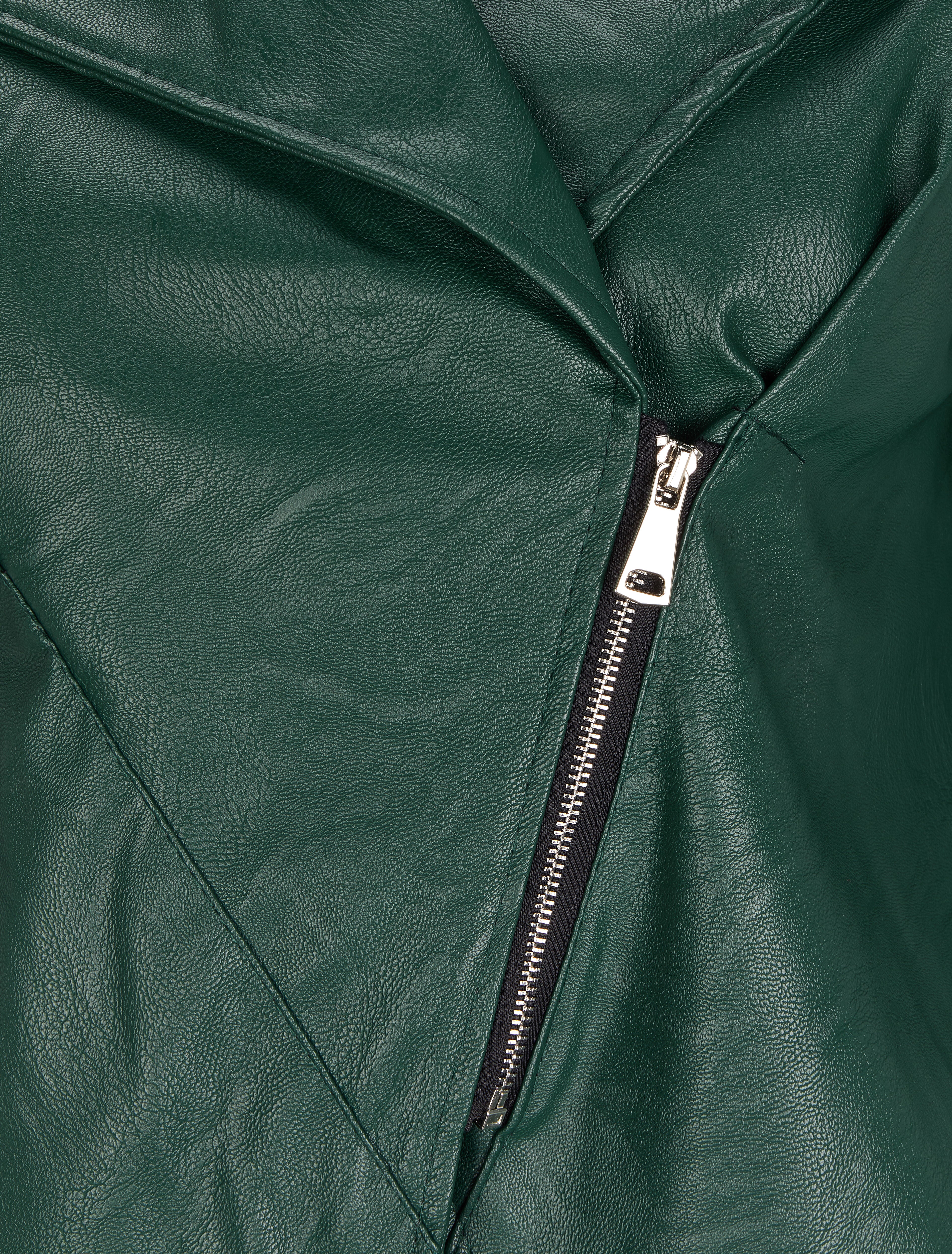 Veste style perfecto en simili à col large - Vert sapin - 3