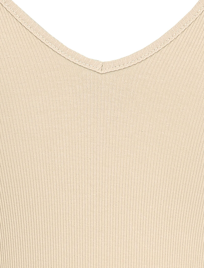 Body côtelé à col et dos en V - Beige - 3