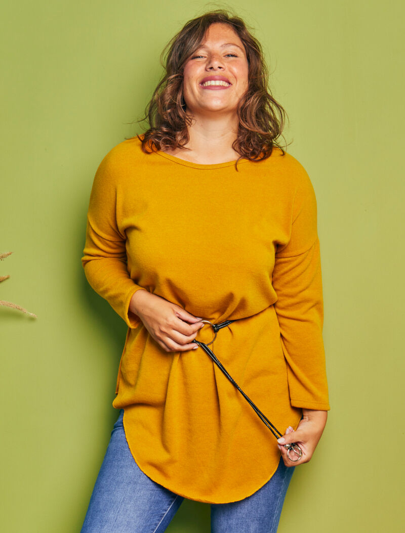 Robe pull oversize à manches dolman - Moutarde - 4