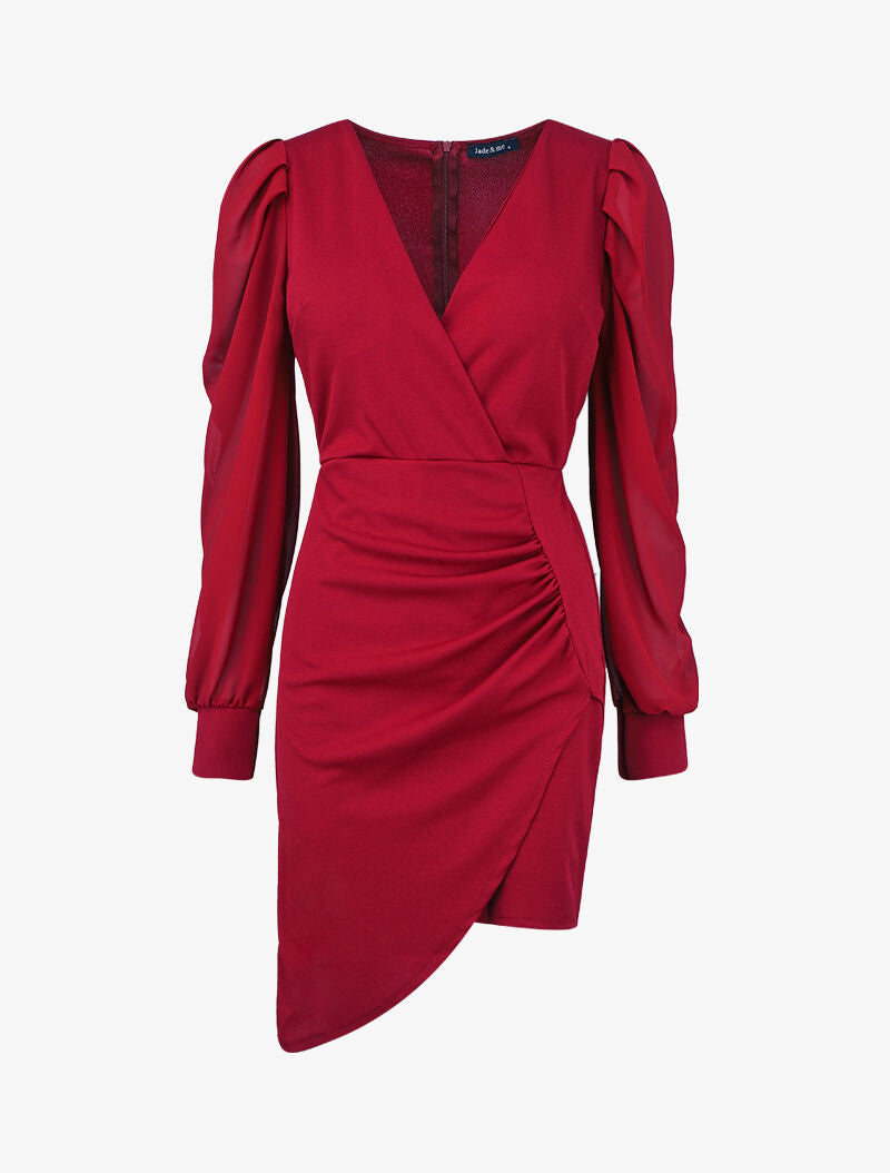 Robe portefeuille col cache-coeur - Bordeaux - 1