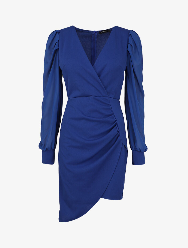 Robe portefeuille col cache-coeur - Bleu roi - 4