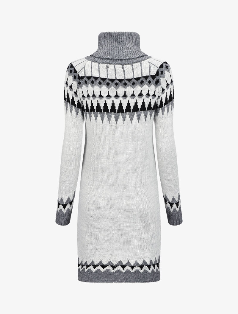 Robe pull à col roulé et motifs géométriques - Gris clair - 2