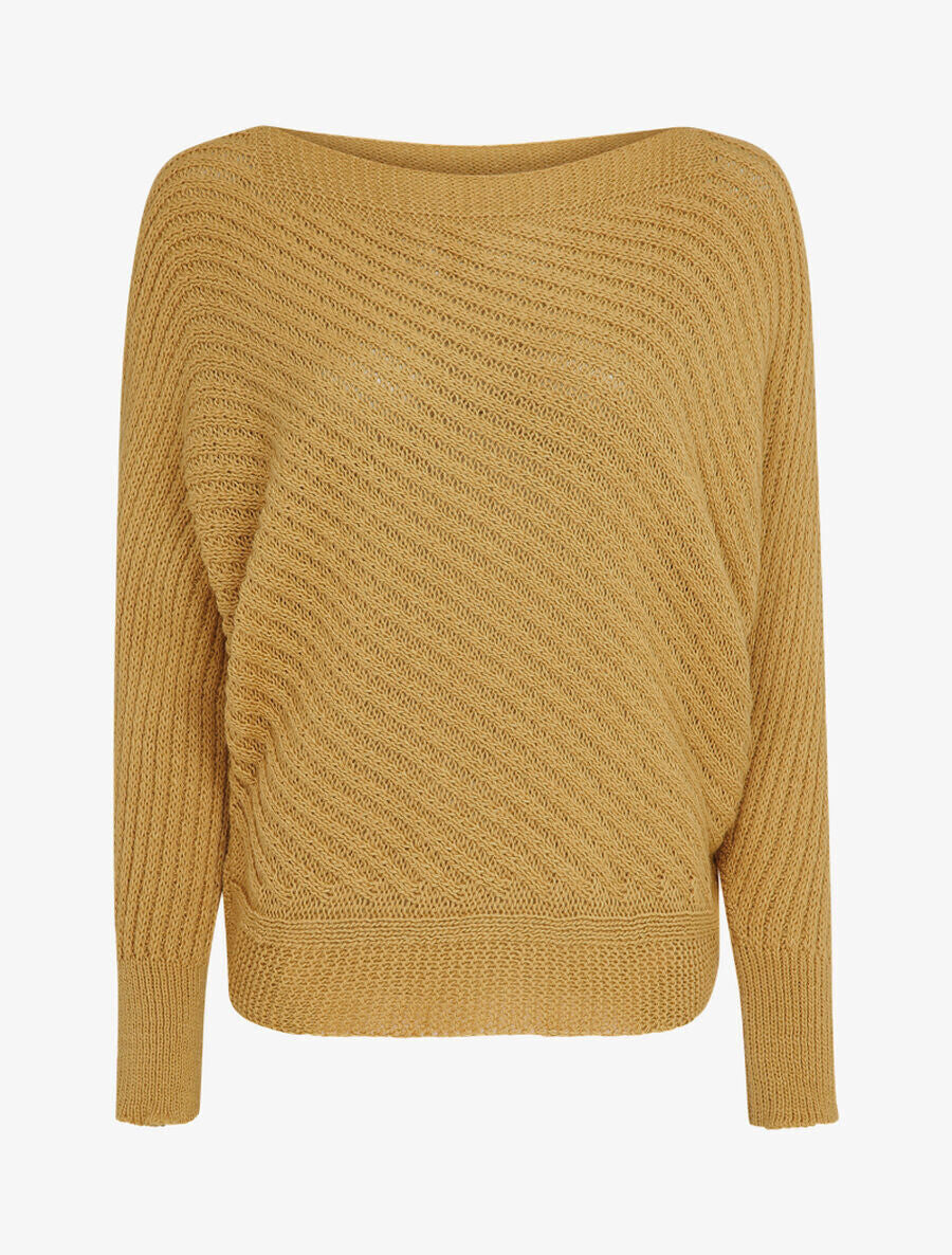 Pull col bateau en maille striée - Camel - 4