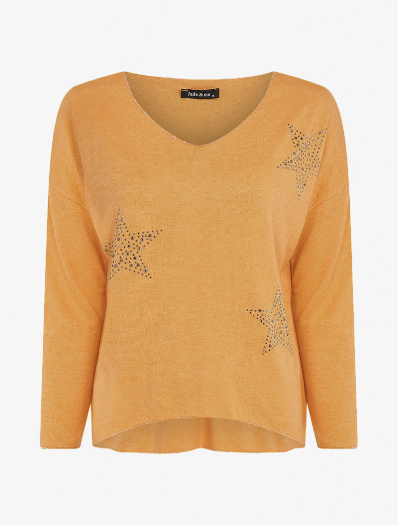 Pull fin oversize orné de strass - Jaune - 4