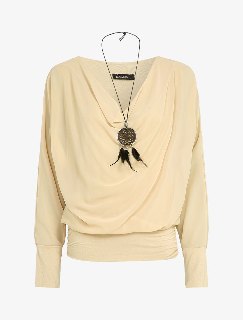 Top bi-matière à col bénitier - Beige - 1