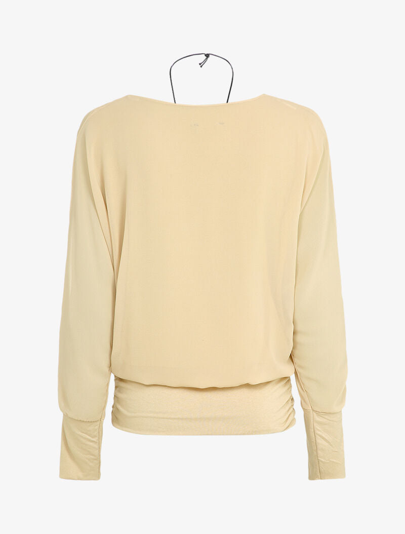 Top bi-matière à col bénitier - Beige - 2