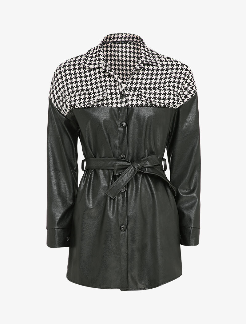 Veste en simili et imprimé pied de poule - Noir/blanc - 3