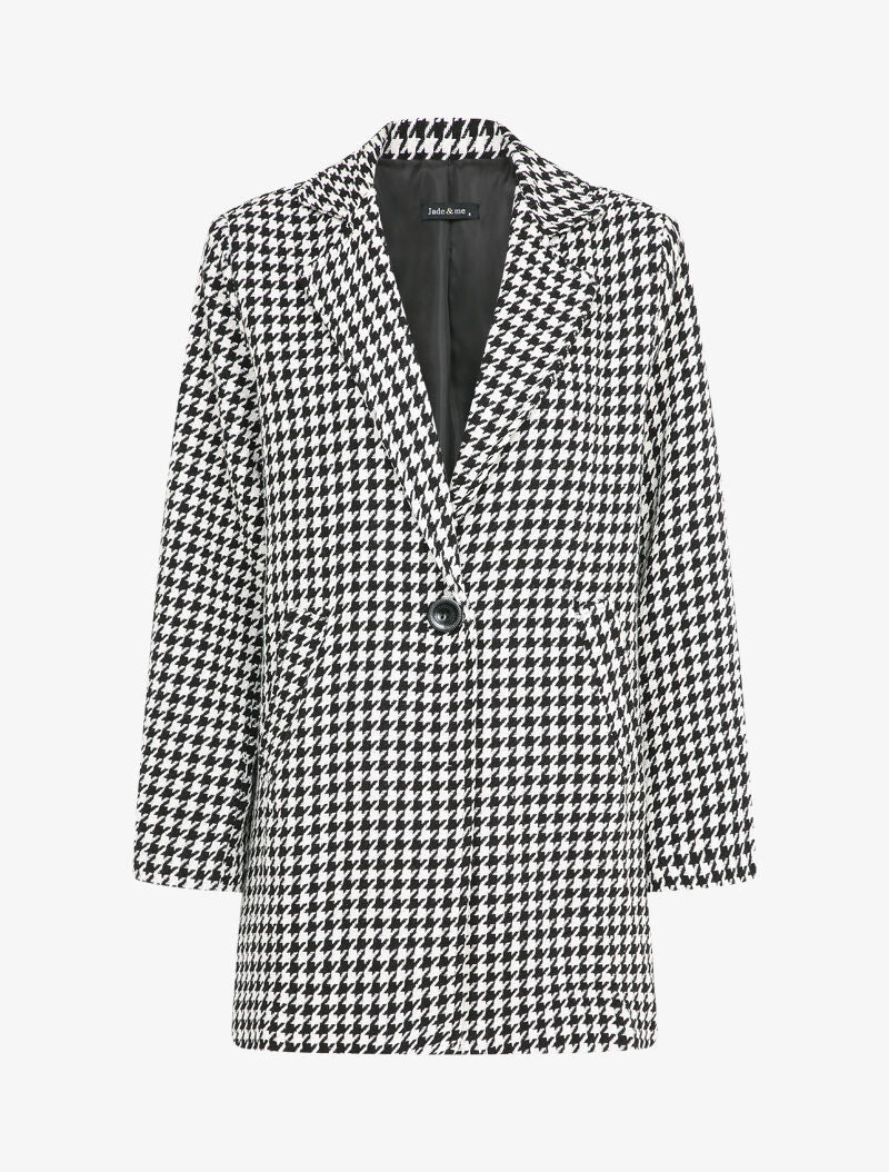 Manteau mi-long à imprimé pied de poule - Noir/blanc - 4
