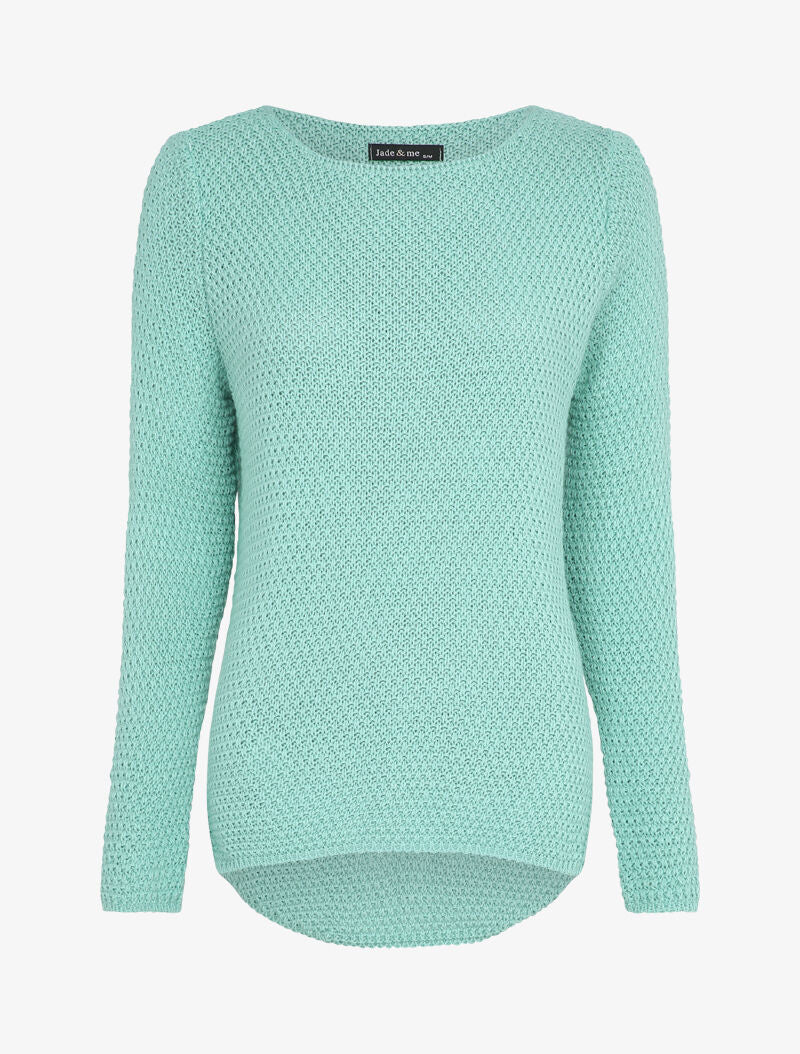 Pull long à dos en maille ajourée - Bleu ciel - 1