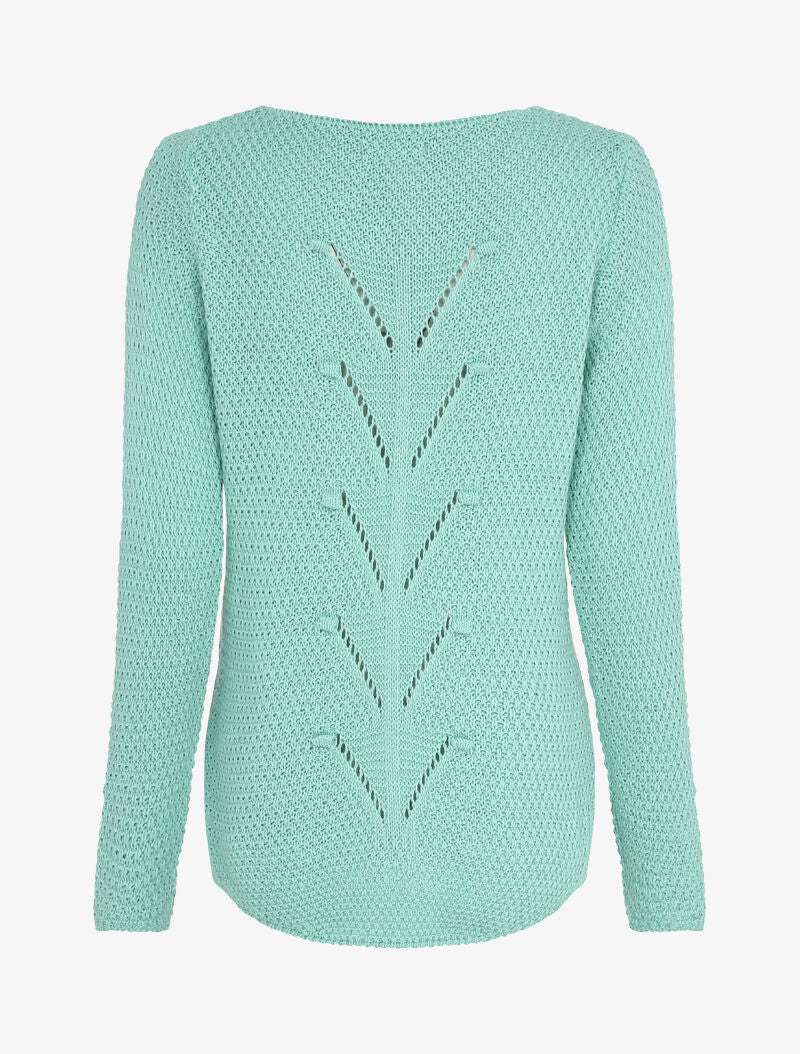 Pull long à dos en maille ajourée - Bleu ciel - 2