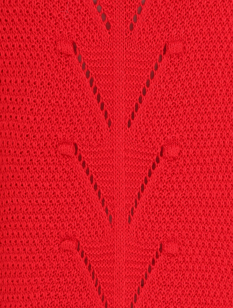 Pull long à dos en maille ajourée - Rouge - 3