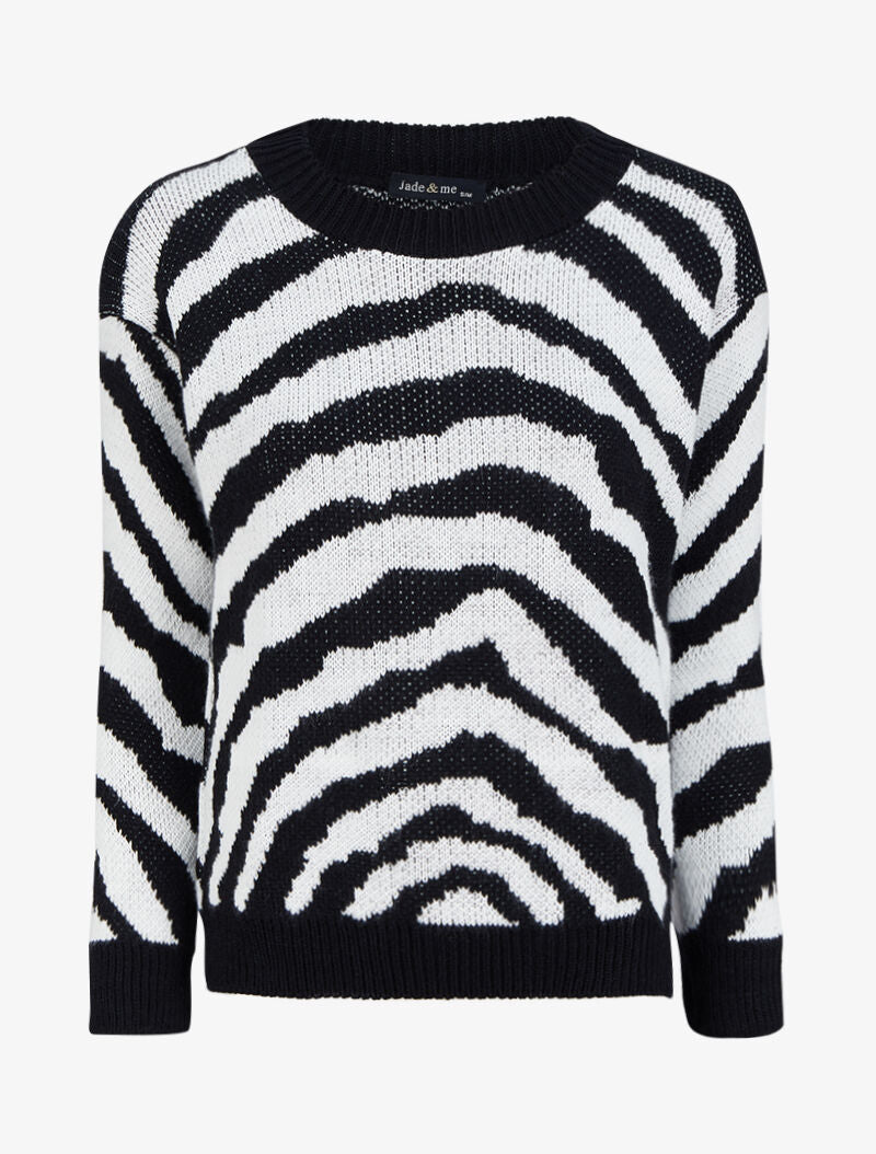 Pull à col rond et imprimé zèbre - Noir - 1
