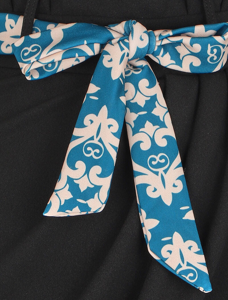 Jupe portefeuille à ceinture stylisée - Noir/bleu - 3