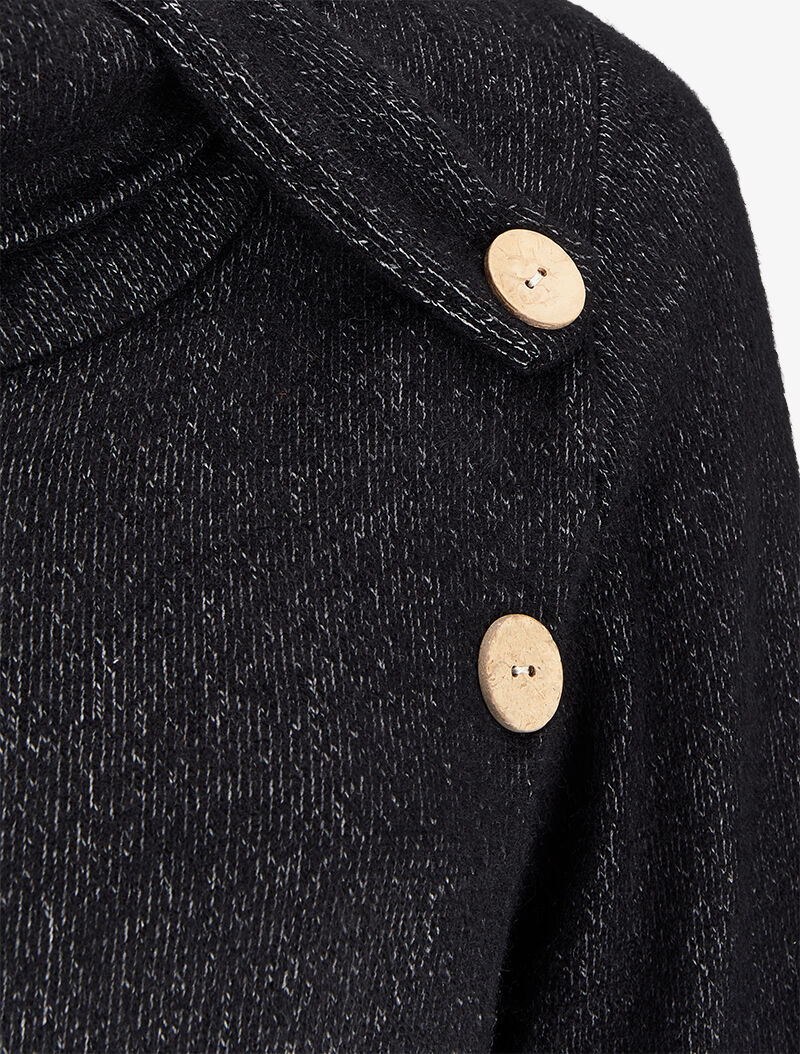 Pull à col roulé à détails boutons et pans avant croisés - Noir - 3