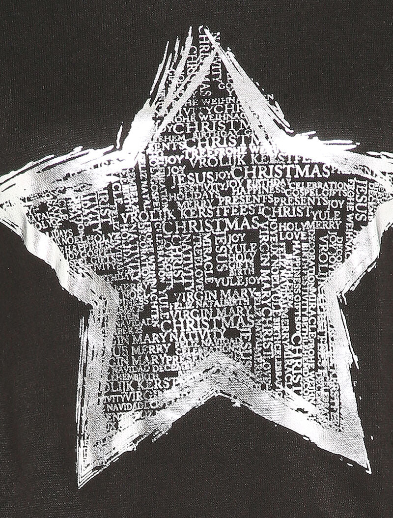 Pull fin à motif étoile irisée et dos long - Noir - 3