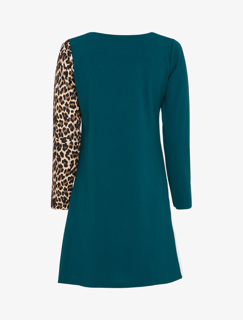 Robe fluide color block imprimé léopard - Bleu canard - 2
