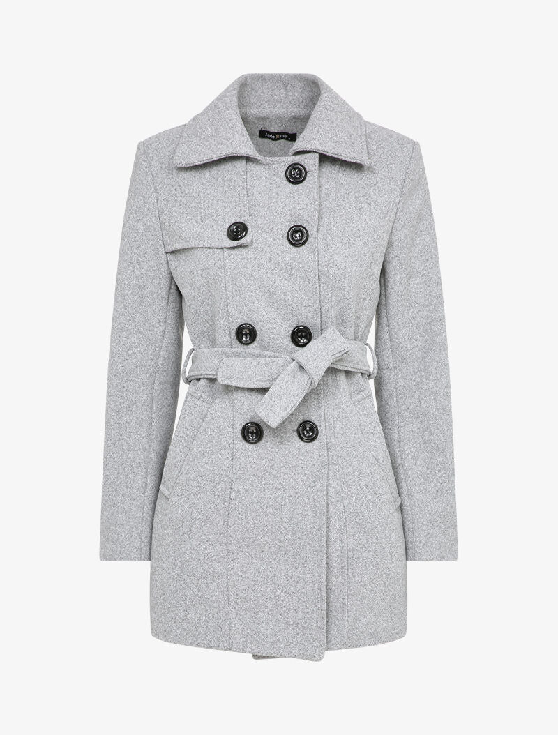 Manteau croisé et ceinturé - Gris clair - 4