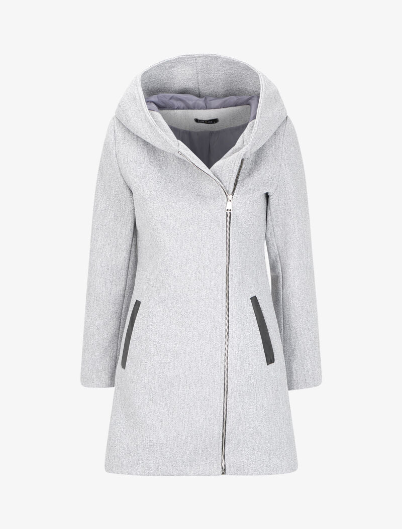 Manteau à capuche et à zip asymétrique - Gris clair - 4