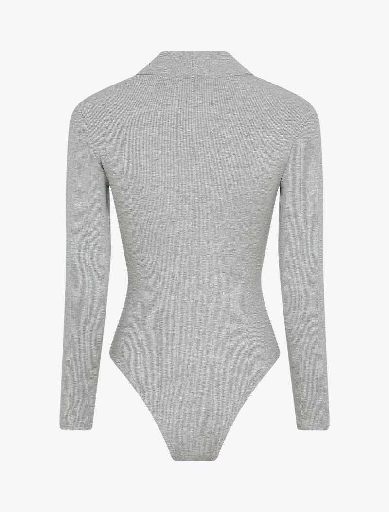 Body à col montant à boutons argentés - Gris - 3