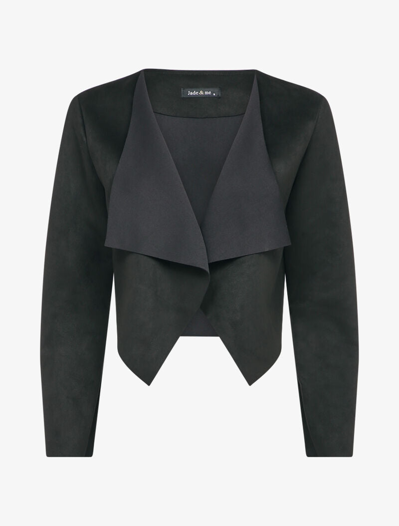 Veste courte en suédine à pans asymétriques - Noir - 3