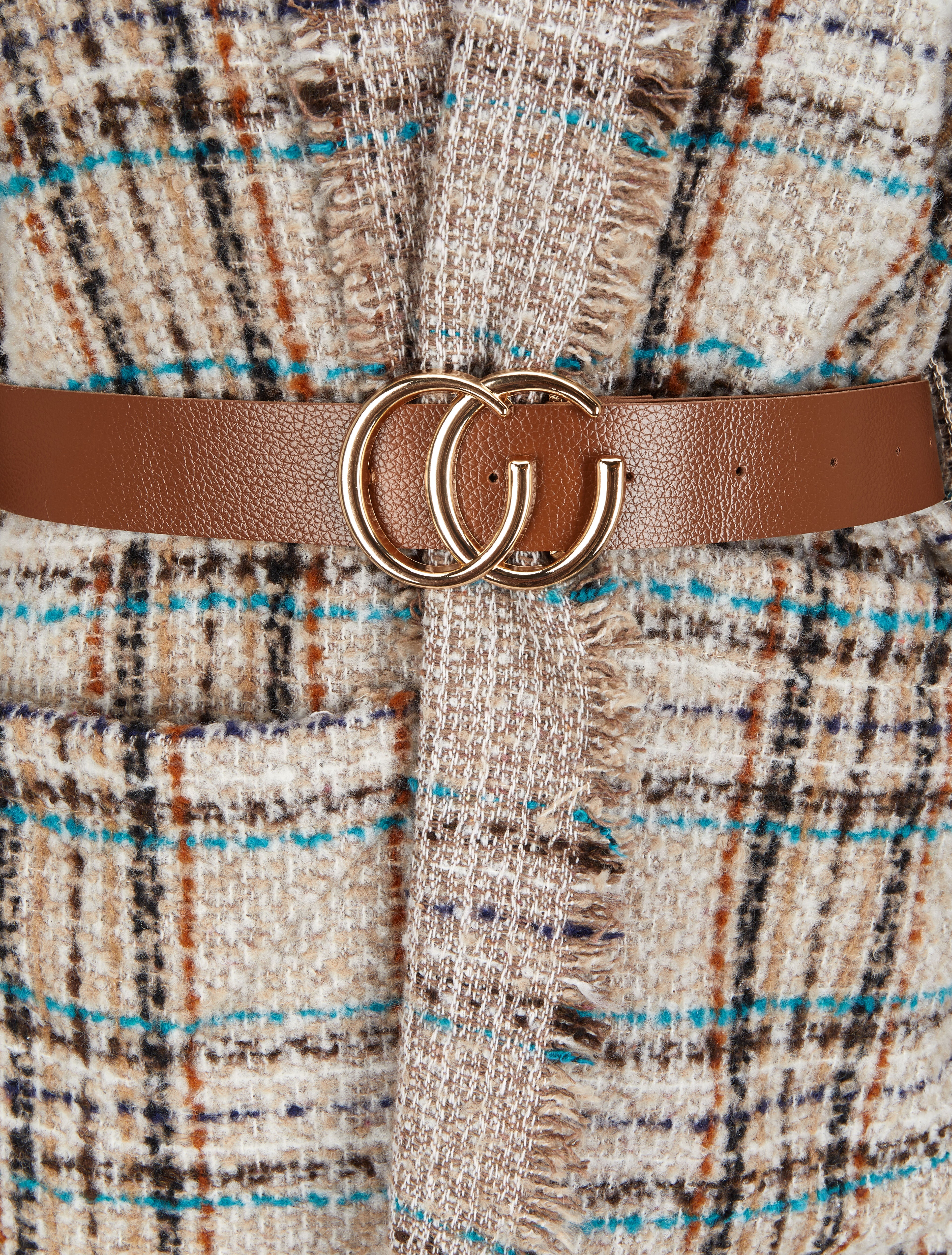 Manteau long imprimé tartan - Camel - 3
