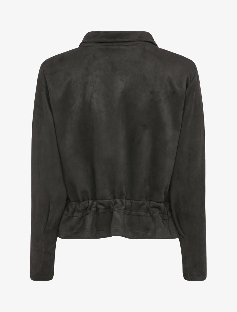 Veste courte en suédine à poches à rabat - Noir - 2