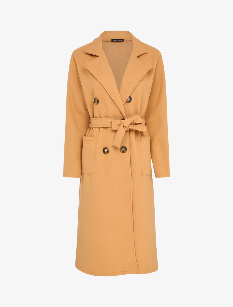 Manteau long croisé à poches plaquées - Beige foncé - 1