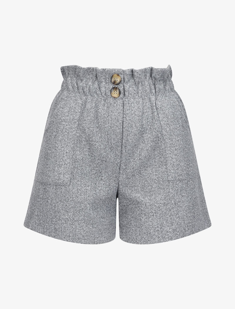 Mini short taille haute paperbag - Gris chiné - 1