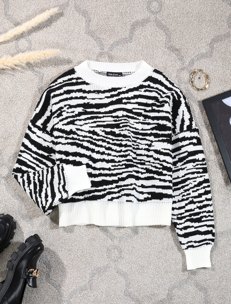 Pull court à imprimé zèbre - Blanc - 1