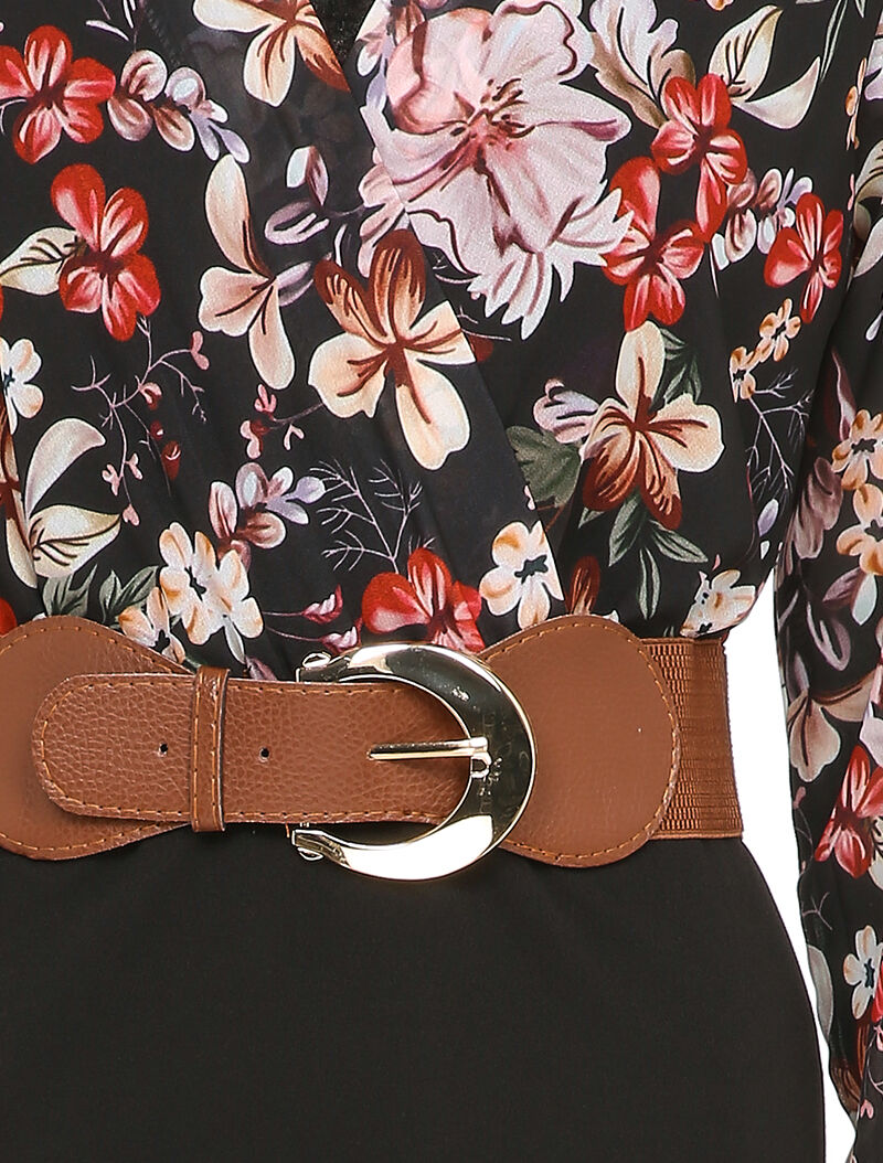 Robe cache-coeur bi-matière imprimé floral - Noir - 3