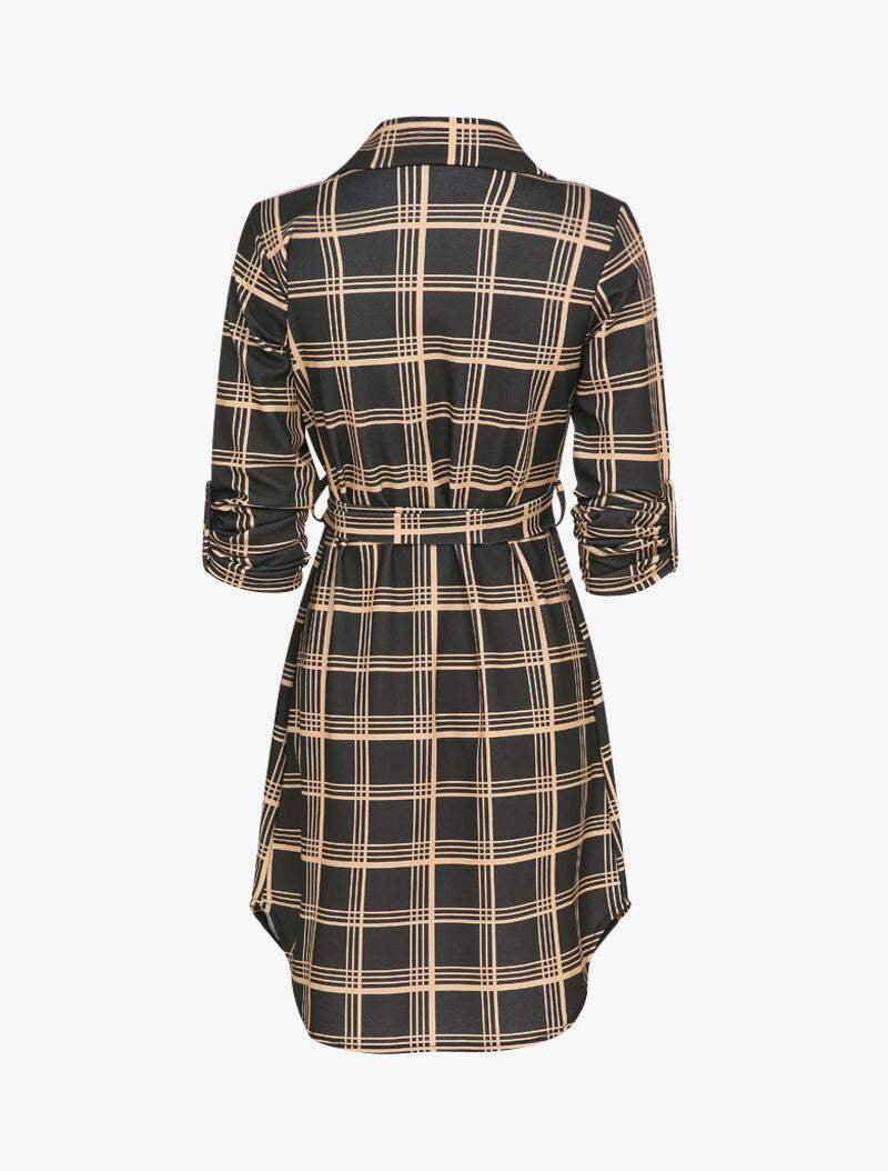 Robe chemise à carreaux - Noir/beige - 2