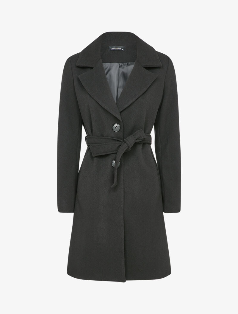 Manteau mi-long ceinturé - Noir - 1