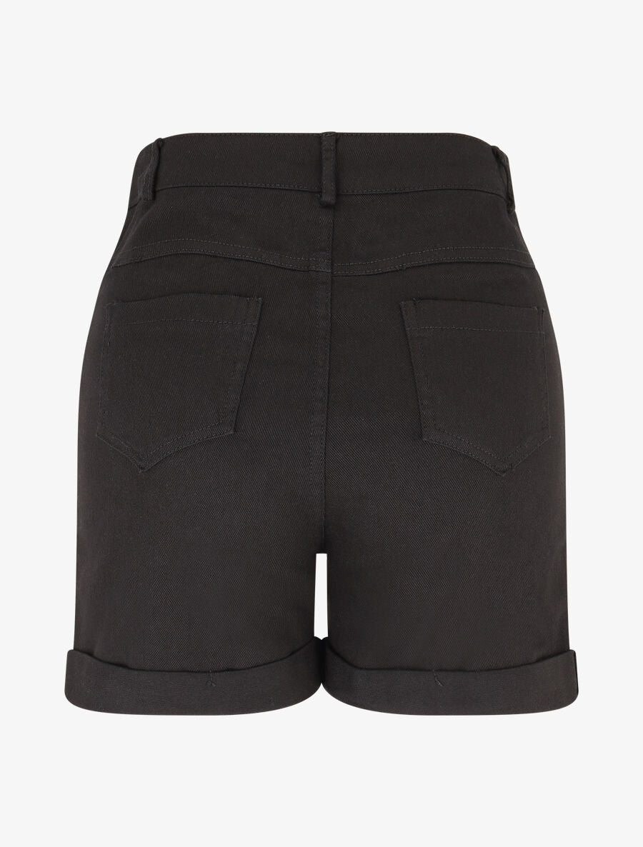Short uni en jean à revers - Noir - 2