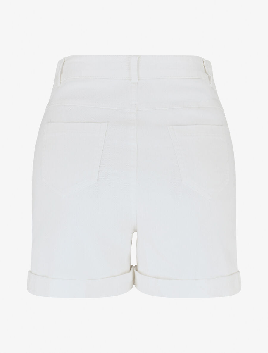 Short uni en jean à revers - Blanc - 2