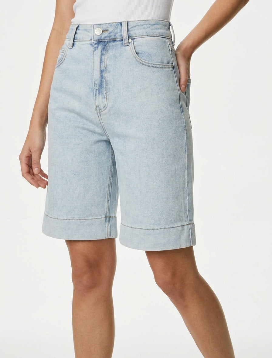 Rechte jeans Bermuda - Blauw