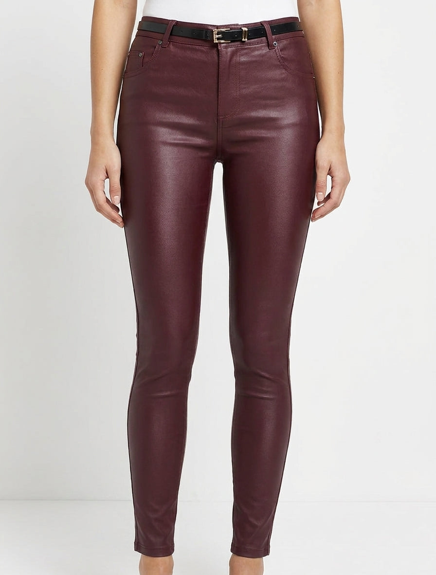 Gecoate skinny fit broek - Wijnrood