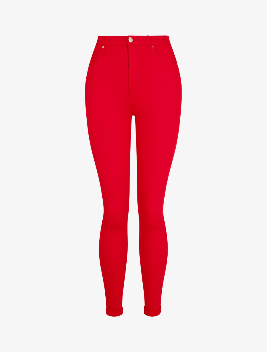 Jean classique uni coupe skinny - Rouge - 1