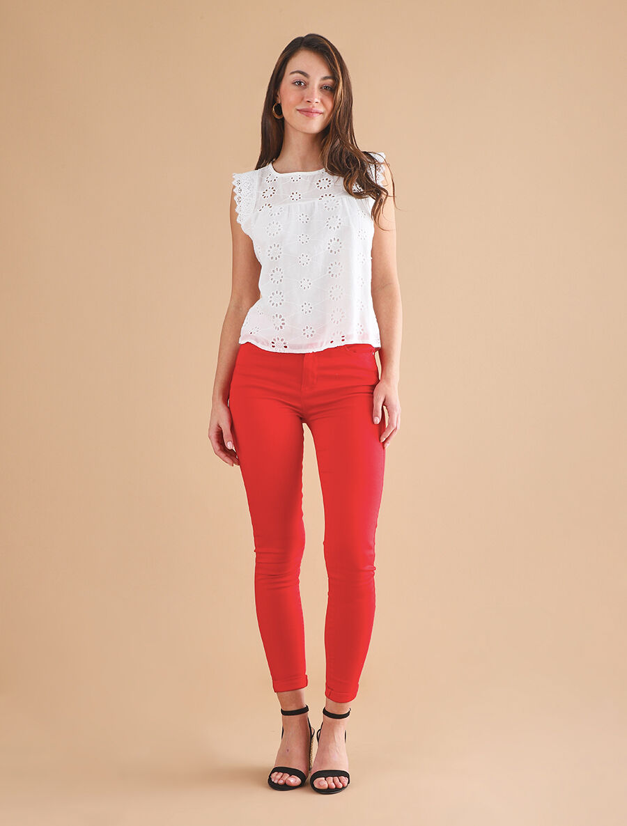 Jean classique uni coupe skinny - Rouge - 4