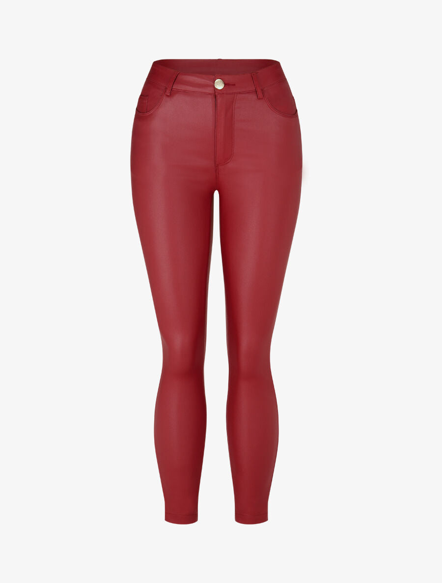 Jean skinny taille standard effet ciré - Bordeaux - 1