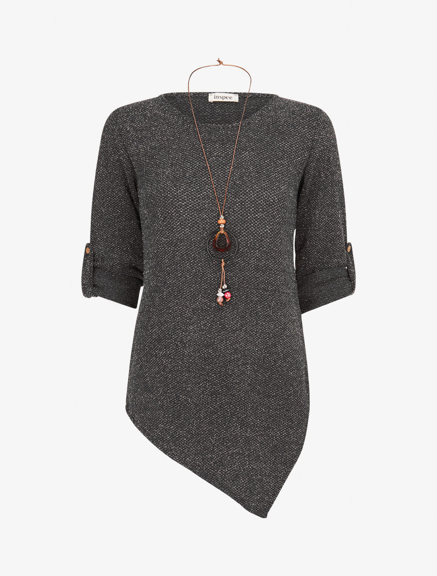 Pull long asymétrique et lamé - Noir - 1