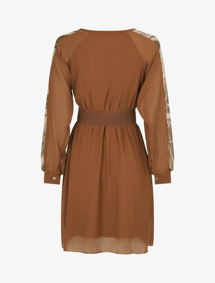Robe patineuse à manches imprimées - Camel - 2