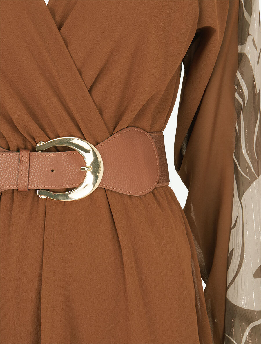 Robe patineuse à manches imprimées - Camel - 3