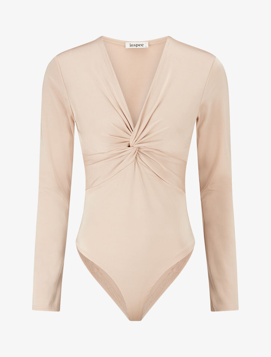 Body stretch à décolleté torsadé - Beige - 5