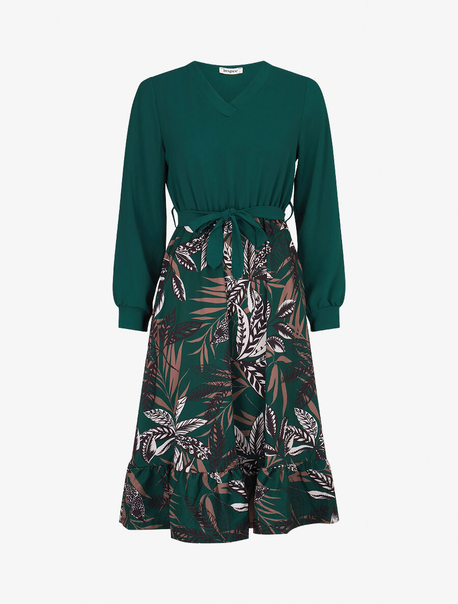 Robe patineuse à jupe imprimé tropical - Vert sapin - 5